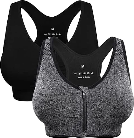 WANAYOU Women's Zip Front Sports Bra Wireless Post-Surgery Bra Workout Bras