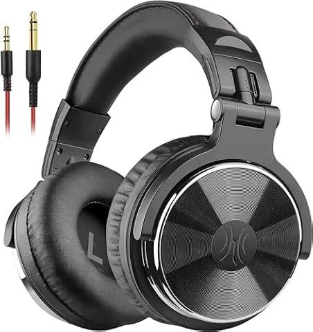 OneOdio Wired DJ Hi-Res Over-Ear Headphones for PC, Keyboard Guitar - Black | headphone with 50mm drivers, dual 3.5mm and 6.35mm jacks for studio monitoring, recording, podcasting, mixing and DJ use.