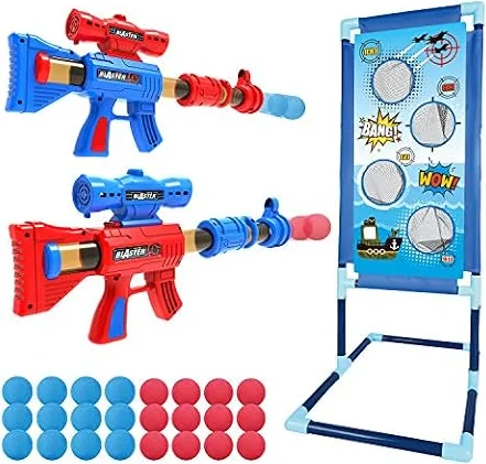 YEEBAY Shooting Game Toy for Age 6, 7, 8,9,10+ Years Old Kids, Boys | 2pk Air Guns/Blasters & Scoring Target & 24 Foam Balls, Christmas & Birthday Gifts
