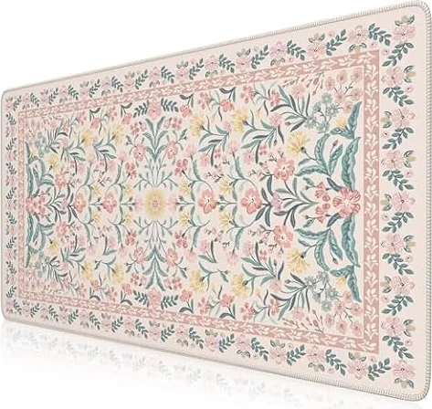 iCasso Desk Mat,Mouse Pad for Office Desk,35.4x15.7in,Pink Floral | Desk Pad for Women Home Office Decor Supplies, Desk Accessories, Non-Slip Mousepad with Stitched Edge, Smooth Water-Resistant