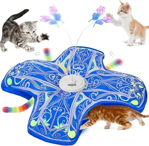 Qraxond Interactive Cat Toys for Indoor Cats,Automatic Kitten Tunnel Toy | Rechargeable Touch Activated, Hide and Seek Design, Colorful Fluffy Tail & Butterfly, Cat Enrichment Toy for Bored Cats