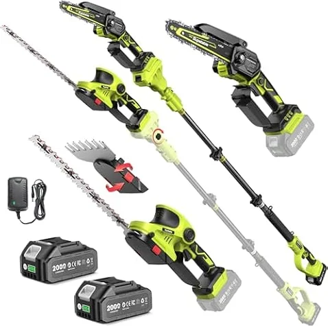 Supstable Cordless Pole Saw & Hedge Trimmer 6-in-1, Mini Chainsaw Cordless/Electric Hedge Trimmer with Extension Pole, 15Ft Reach, Extendable Tree Pruner, Bush Trimmer Limb Branch Cutter, Grass Shears