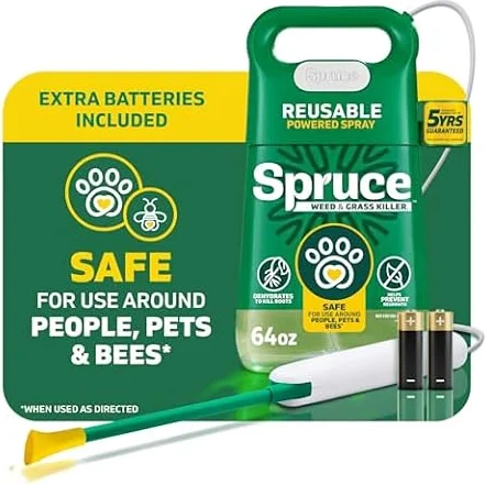 Spruce Weed & Grass Killer₃ Kit, Power Wand, 2 AA Batteries Included, 64 Oz | Pet Safe Weed Killer Spray, Reusable Weed Sprayer, Kills Weeds Around Lawns, Gardens, & Flower Beds, 2 AA Batteries Included