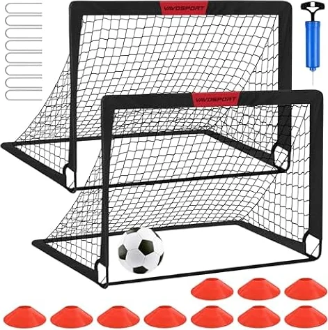 VAVOSPORT Kids Soccer Goals for Backyard Set of 2,Soccer Training Equipment | 4'x3' Portable Soccer Goal, Pop Up Toddler Soccer Net with Soccer Ball, Soccer Set for Kids and Youth Outdoor Games, Sports